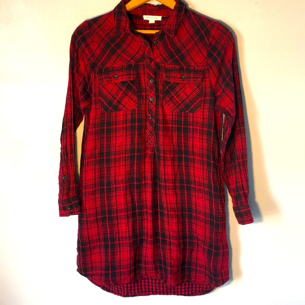 BEACHLUNCHLOUNGE Red/Black Plaid Shirt Dress M
